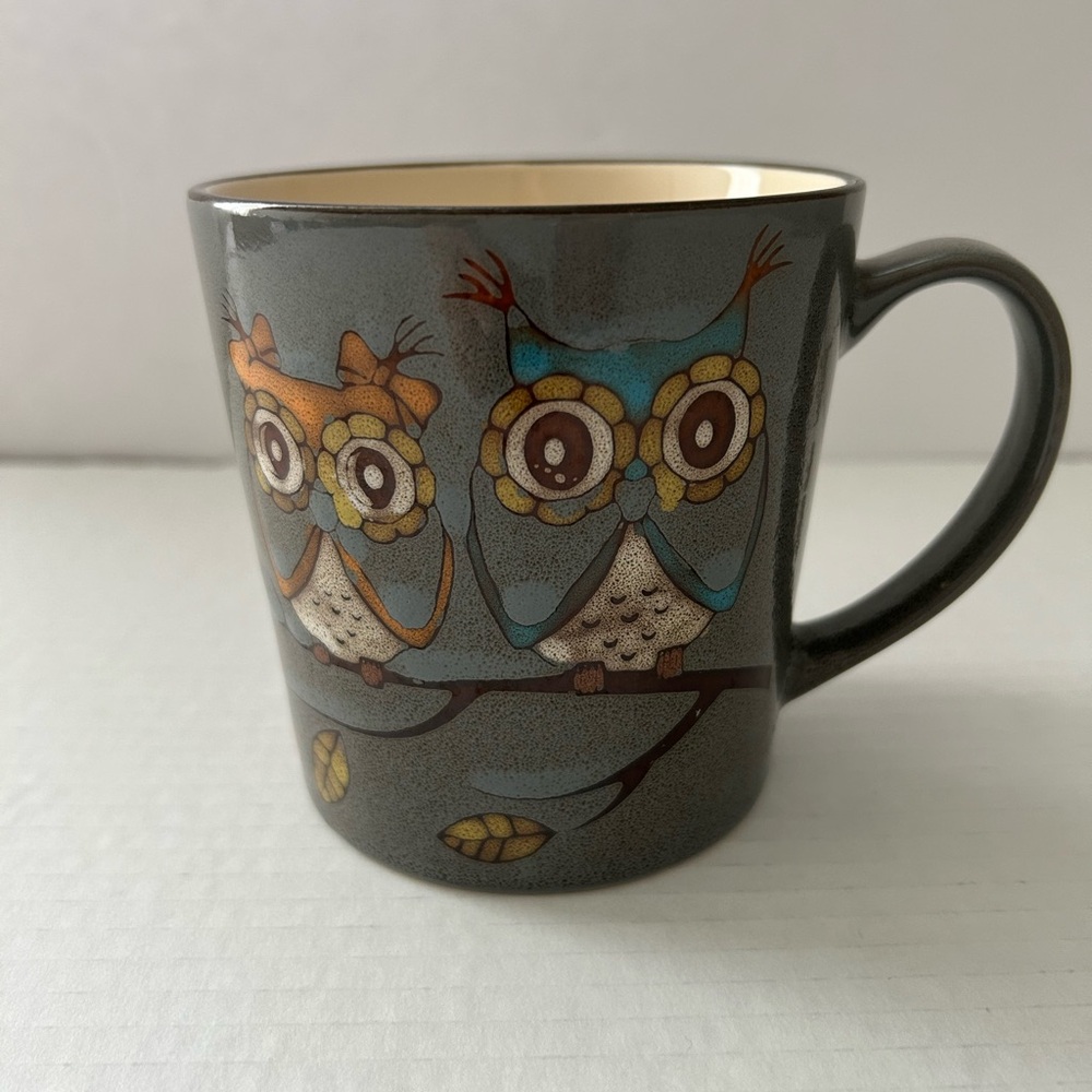 Owls On A Limb Gray Mug for Owl Lovers Gray Coffee Cup with Owls/ never used